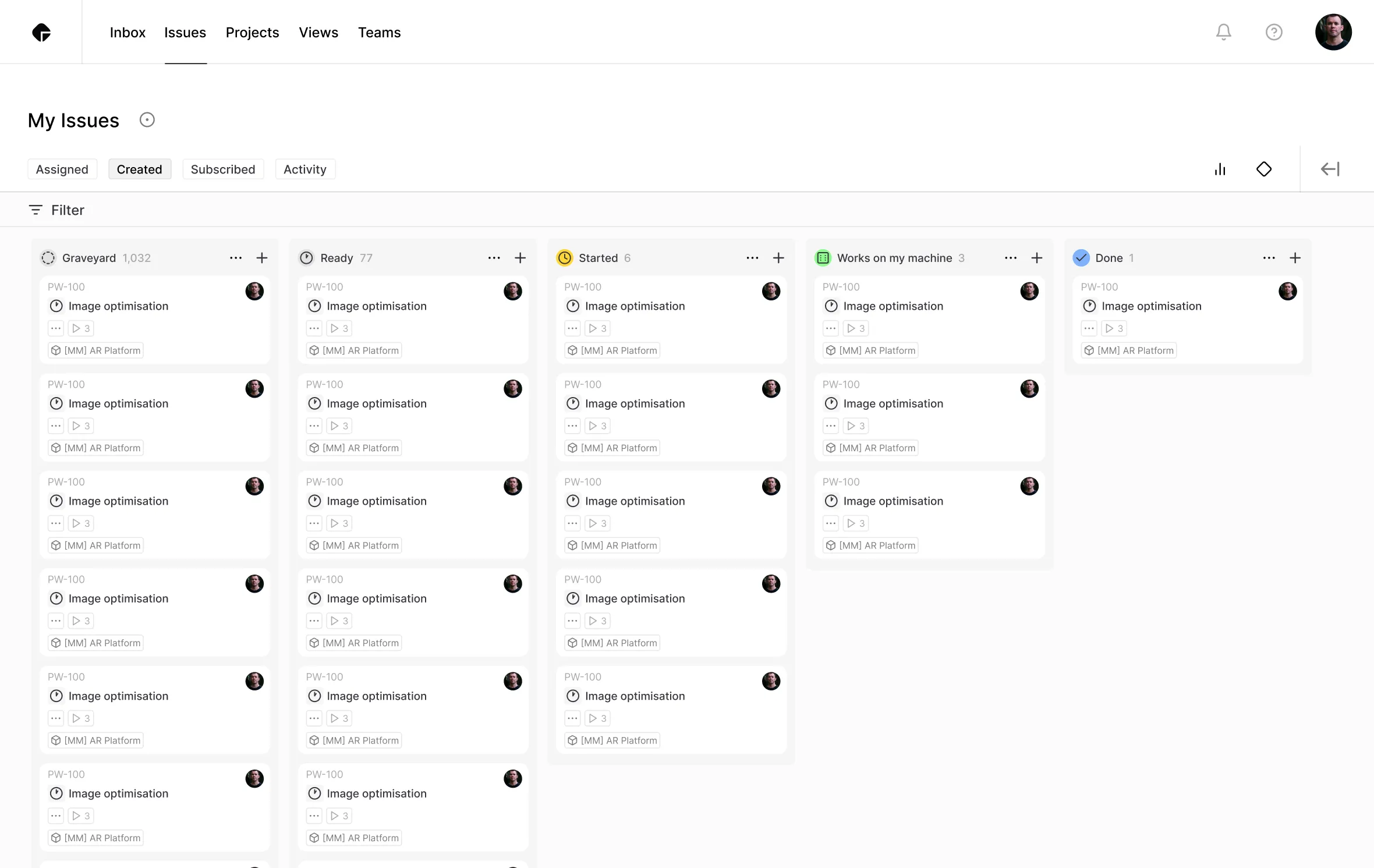 Streamline product interface showing Issues