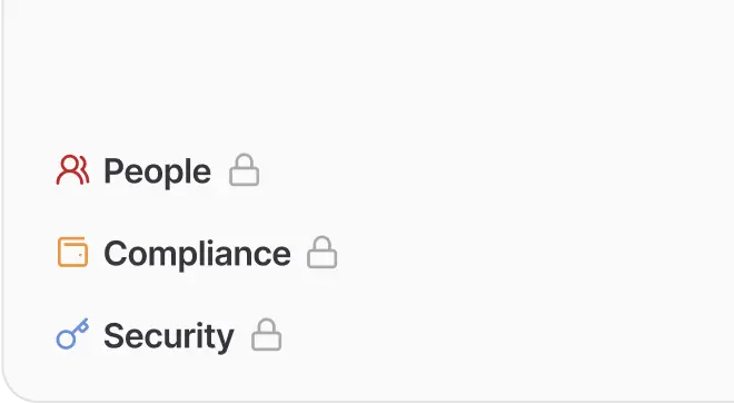 Access controls interface showing People, Compliance, and Security options