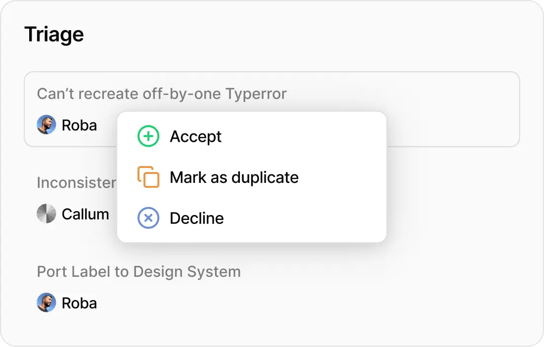 Triage interface showing issue management options